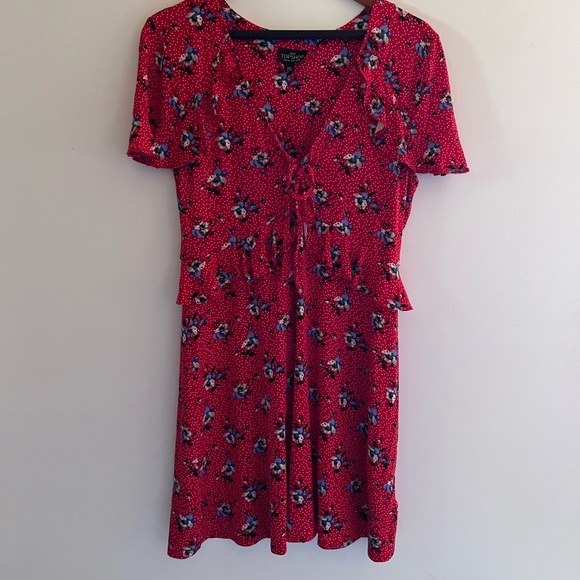 TOPSHOP RED FLORAL DRESS MINI DRESS - Picture 5 of 12